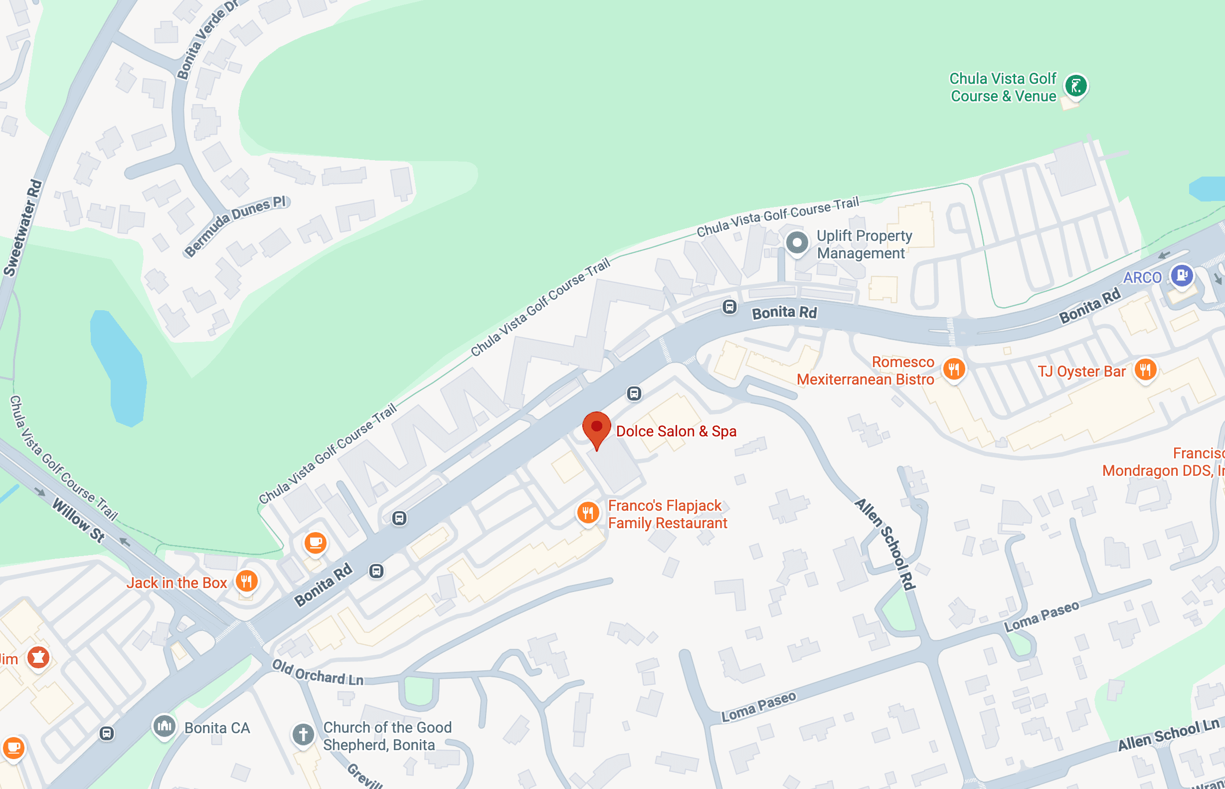 Map showing Dolce Salon & Spa on Bonita Road