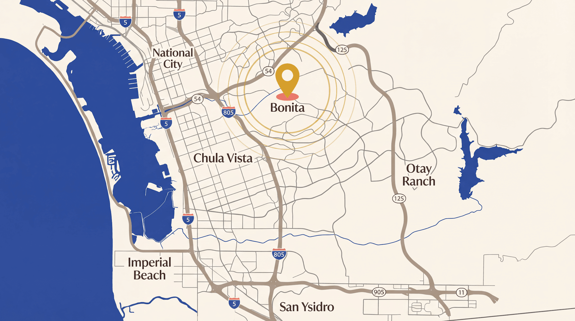 Map of Bonita and the surrounding South Bay with Dolce Salon & Spa marked