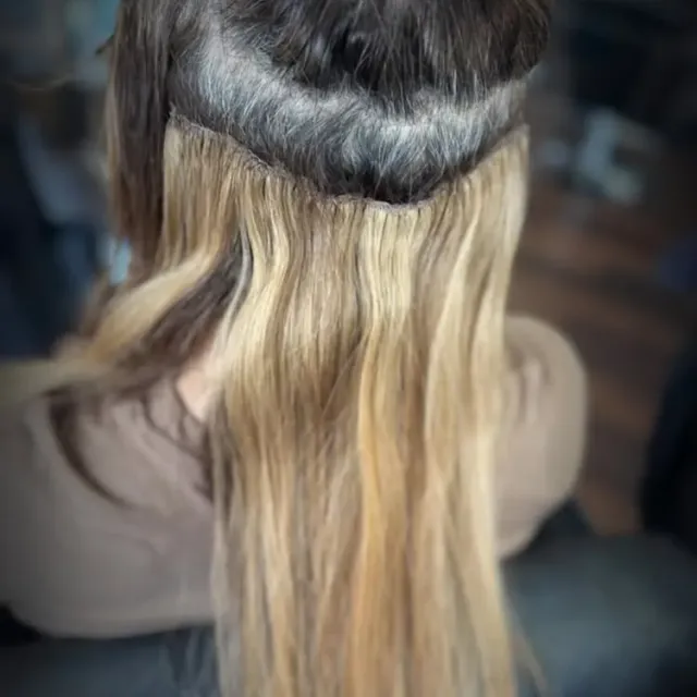 Sew-In Transformation ✨ Quality hair extensions with a flawless sew-in installation. 💫 Swipe to see the before & after of this 10-week maintenance appointment—
